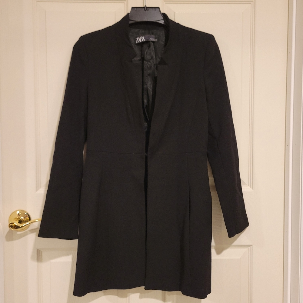 Zara Womens Black Long-Length Blazer, Small
